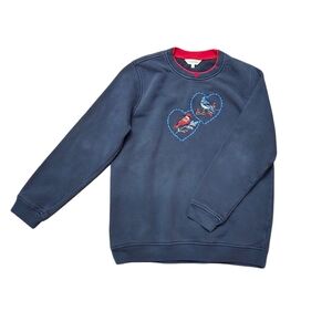 Vintage Northern Reflections Sweatshirt Blue Embroidered Birds in Heart Size L